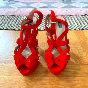 Zara Red Suede Platform Heels
